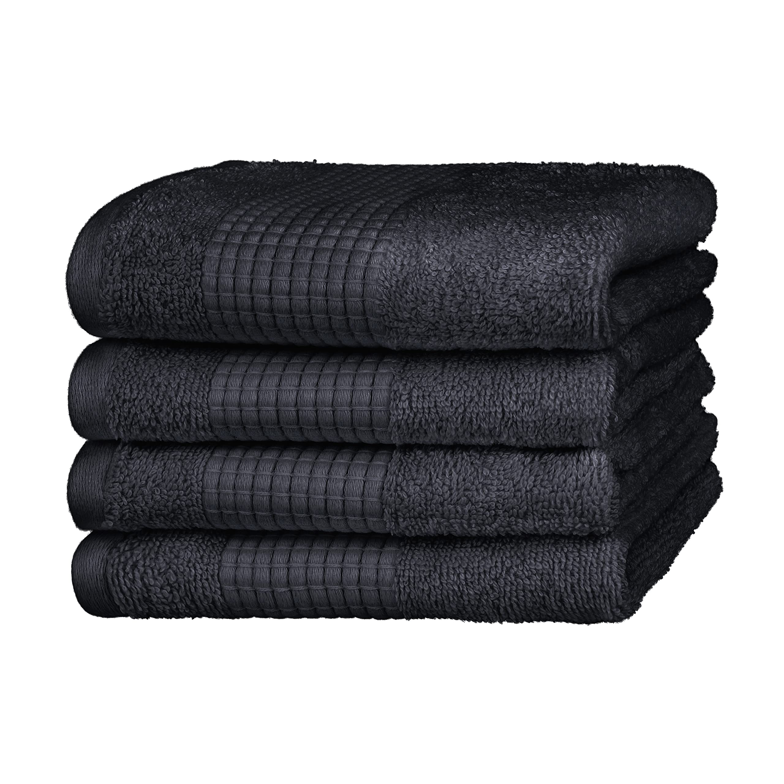 Merana Hand Towel Set | Absorbent, Soft and Lint- | Terry Towel Guest Towel Quality Made of Heavy Organic Cotton 590 GSM (Graphite Black, 4 x Guest Towels (30 x 50 cm)