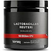 Toniiq 50 Billion CFU Lactobacillus Reuteri Probiotic 50mg per Serving - L Reuteri Probiotics - Highest CFU Count Lactobacillus Reuteri Probiotic - 60 Vegetarian Capsules - 60 Servings