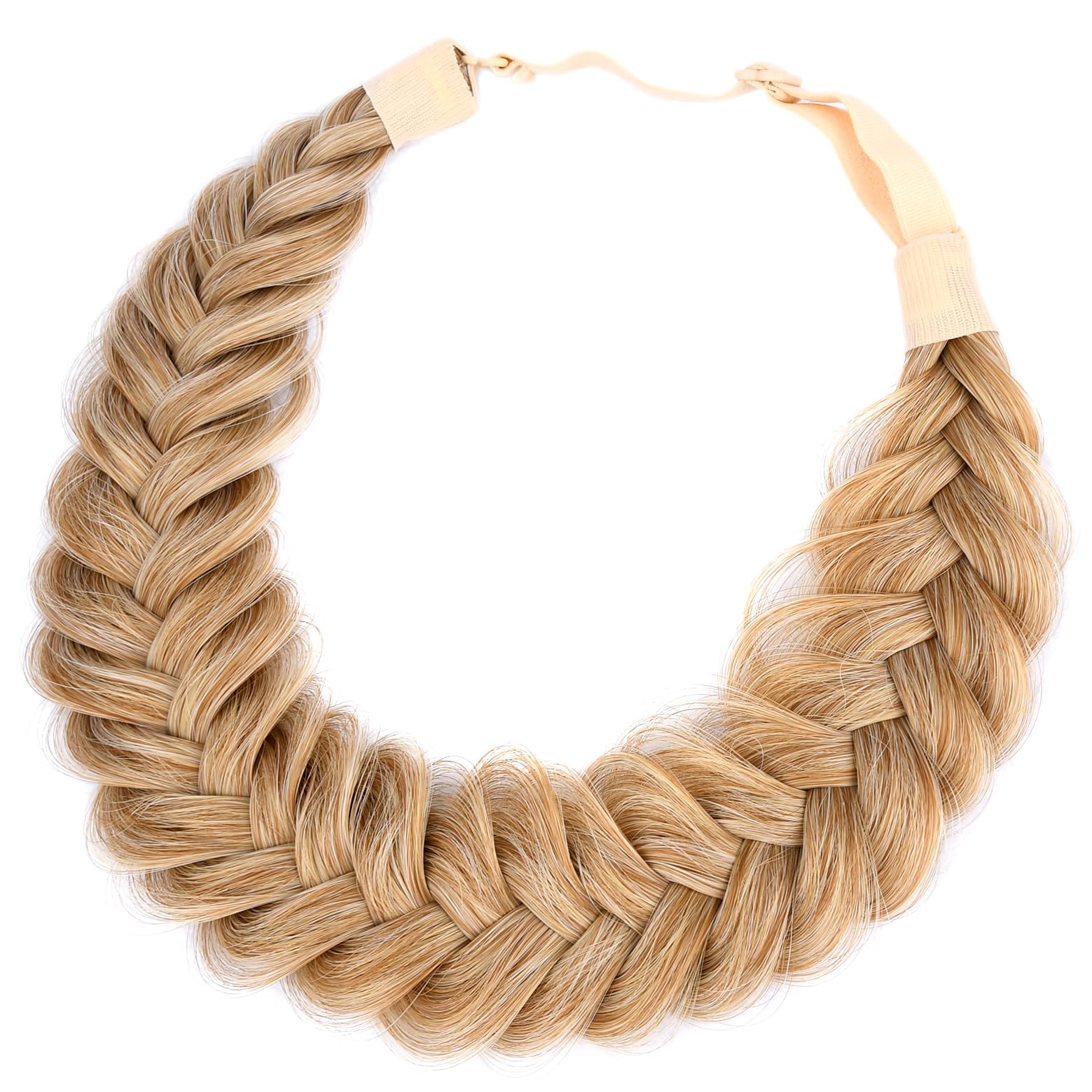 BOBIYA Messy Wide 2 Strands Synthetic Hair Braided Headband Classic Chunky Plaited headband Elastic Stretch Plait Hair Band for Women Girl (Dark Blonde)