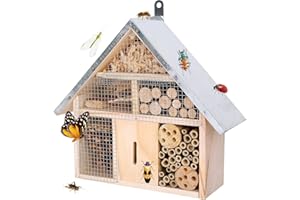 HWONMTE Wooden Insect House for Garden Insect Hotel for Ladybugs,Mason Bees,Butterflies,Ladybirds Hanging Bamboo Habitat (Wooden) (Insect A)