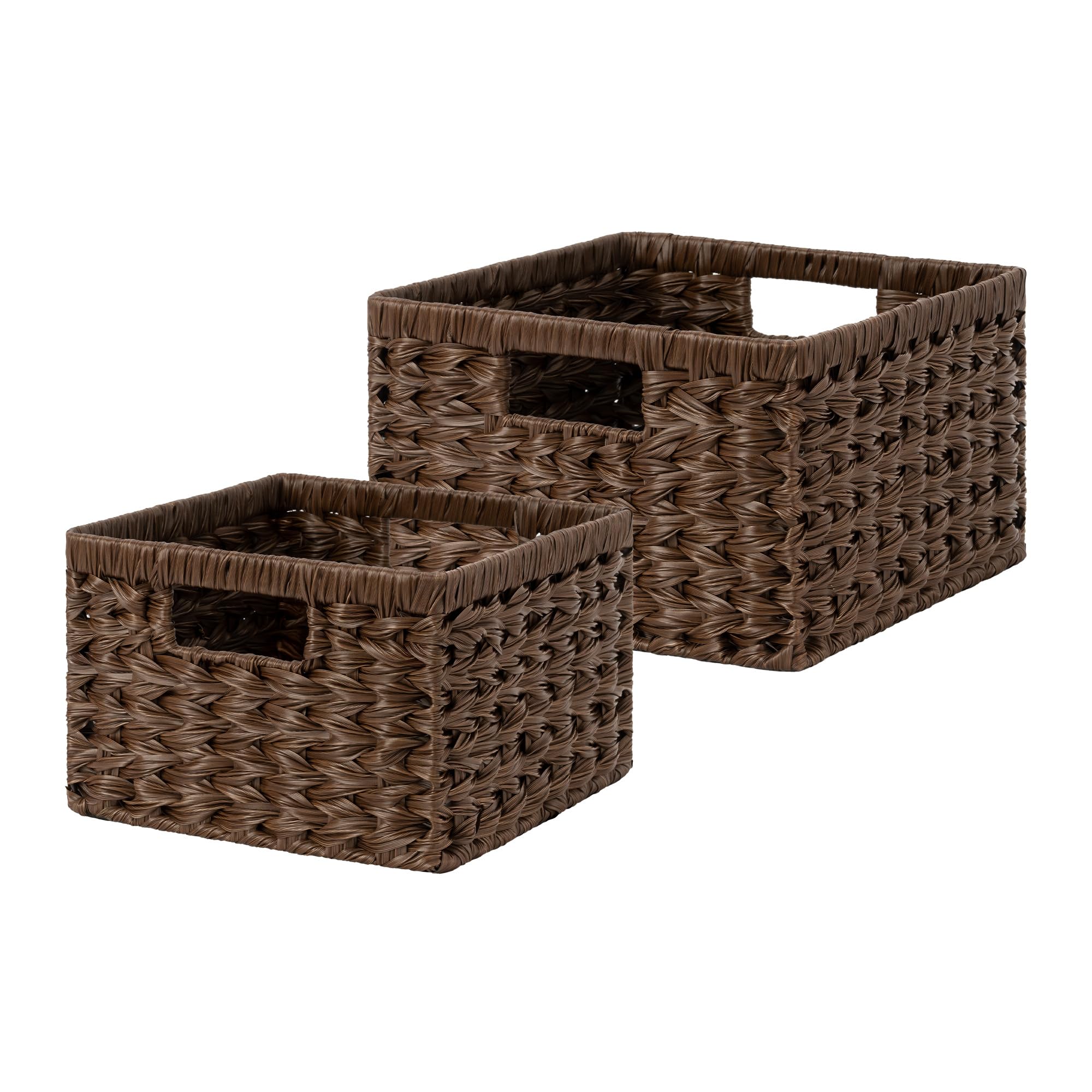 Photo 1 of GRANNY SAYS Wicker Baskets for Organizing, Storage Basket for Shelves, Square Shelf Baskets with Handles, Waterproof Woven Basket for Living Room, Baskets for Entryway, Brown