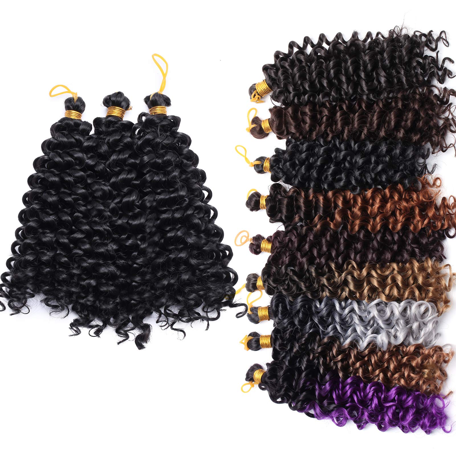 Short Marlybob Crochet Hair Extensions for Braiding Curly Jet Black Hairpiece Synthetic Weave Twist Braids (8"-3 Bundles/Lot)