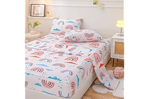 WINLIFE Twin Sheet Set for Girls Teen 3 Piece Colorful Rainbow Sheets Twin Size Cartoon Fun Pattern Bed Sets Soft Microfiber Deep Pocket