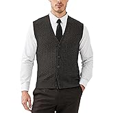 Kallspin Men's Cable Knit Sweater Vest Wool Blend V Neck Button Down Sleeveless Cardigan Vest