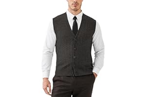 Kallspin Men's Cable Knit Sweater Vest Wool Blend V Neck Button Down Sleeveless Cardigan Vest
