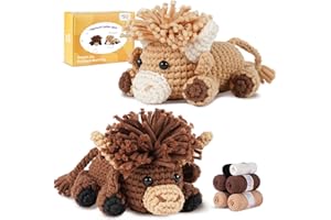 MOREJMTT Crochet Kit for Beginners, Learn to Crochet, Include Easy Knitting Soft Yarn, Step-by-Step Video Tutorial, Hook, Holiday Birthday Gift for Adults and Kids(Highland Cattle)
