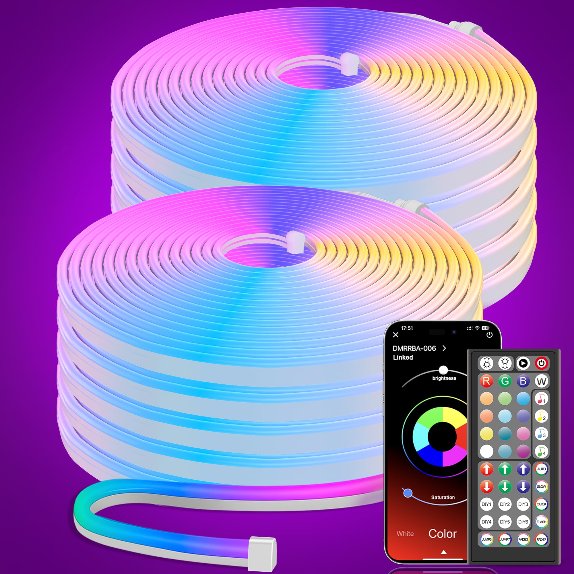 Fussion Led Neon Rope Lights 100Ft,RGB Led Strip Lights with App/Remote ...
