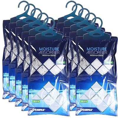ZARPAX Hanging Moisture Absorber Activated Charcoal 10.6 oz/300g | Moisture Absorbing Bags for Bathroom, Closet & Kitchen | Removes Moisture, Humidity & Odors | Portable Dehumidifier | Set Of 10