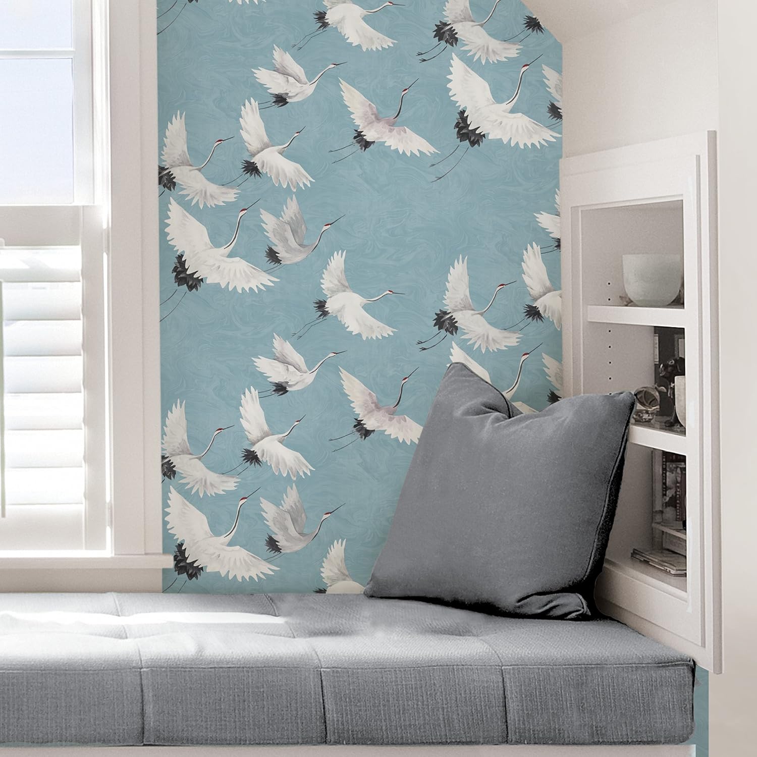 NuWallpaper NU2680 Halcyon Peel & Stick Wallpaper, Blue, Blue (Baby Blue), 20.5 x 216 cm - Image 5