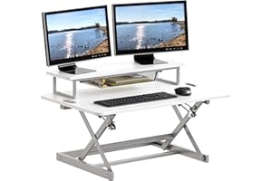 SHW 36-Inch Adjustable Height Sit-Stand Riser, Dual Handle Lift, and Stable X-Frame, 91 cm, White