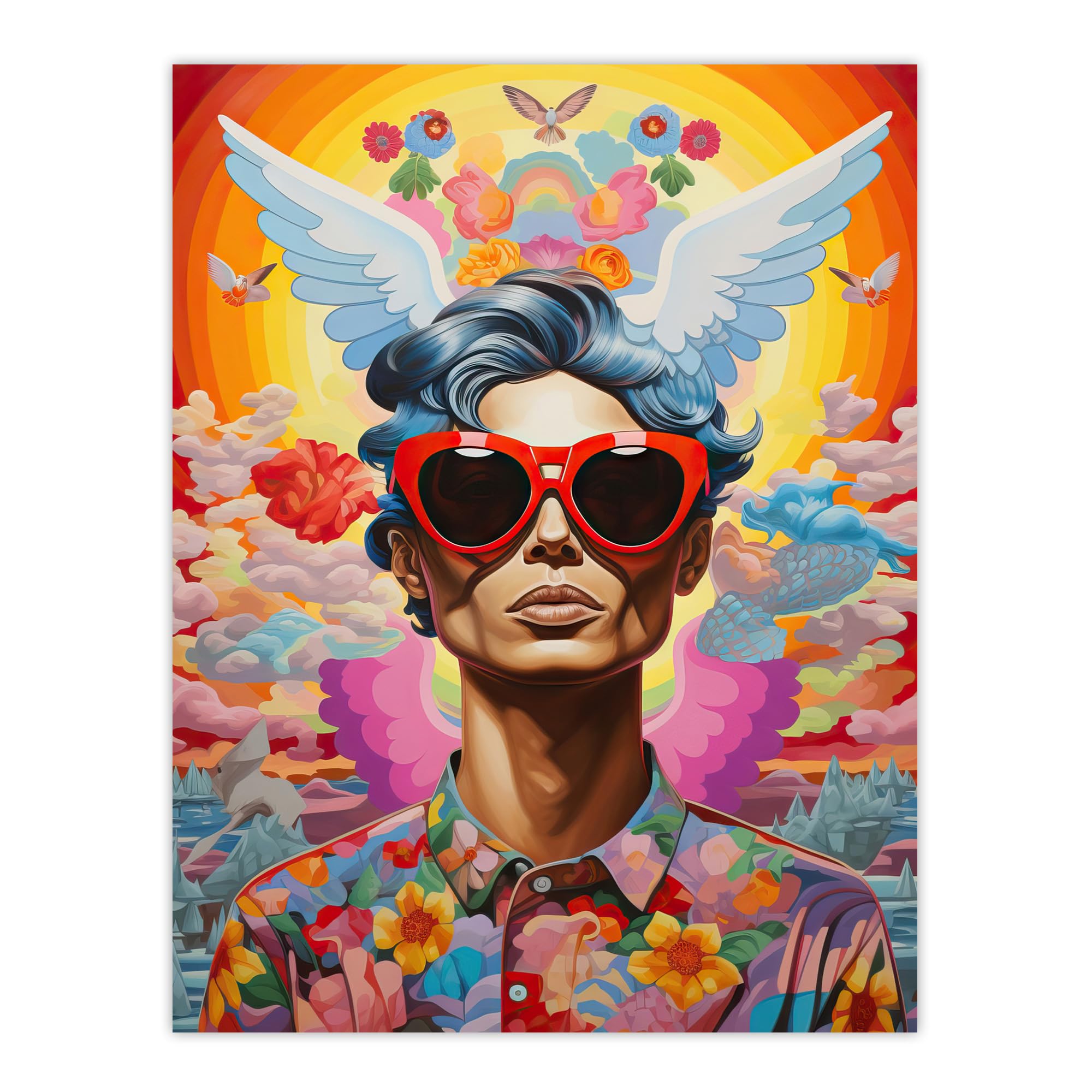 Artery8 Multicoloured Magnificent Maximalist Modern Day Greek God Hermes Extra Large XL Wall Art Poster Print