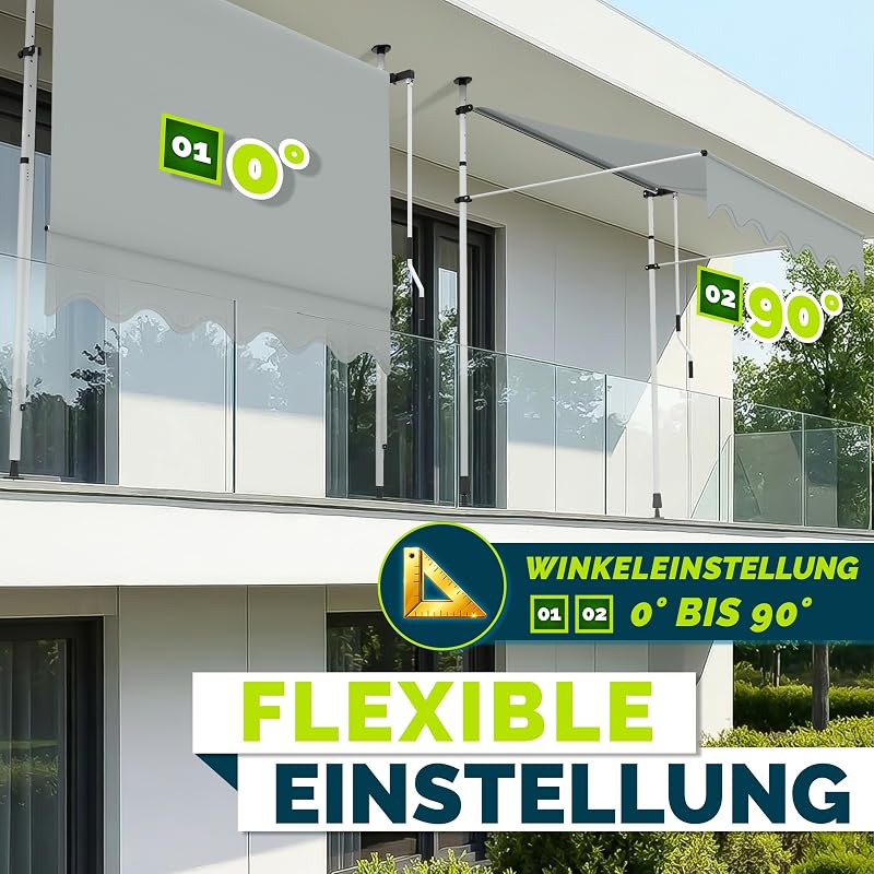 Klemmmarkise 250cm breit mit Handkurbel | Balkonmarkise ohne Bohren