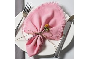 Dololoo Handmade Cloth Napkins with Fringe,18 x 18 Inches Cotton Linen Napkins Set of 4 Versatile Handmade Square Rustic Fringe Napkins for Dinner, Wedding and Parties, Pink