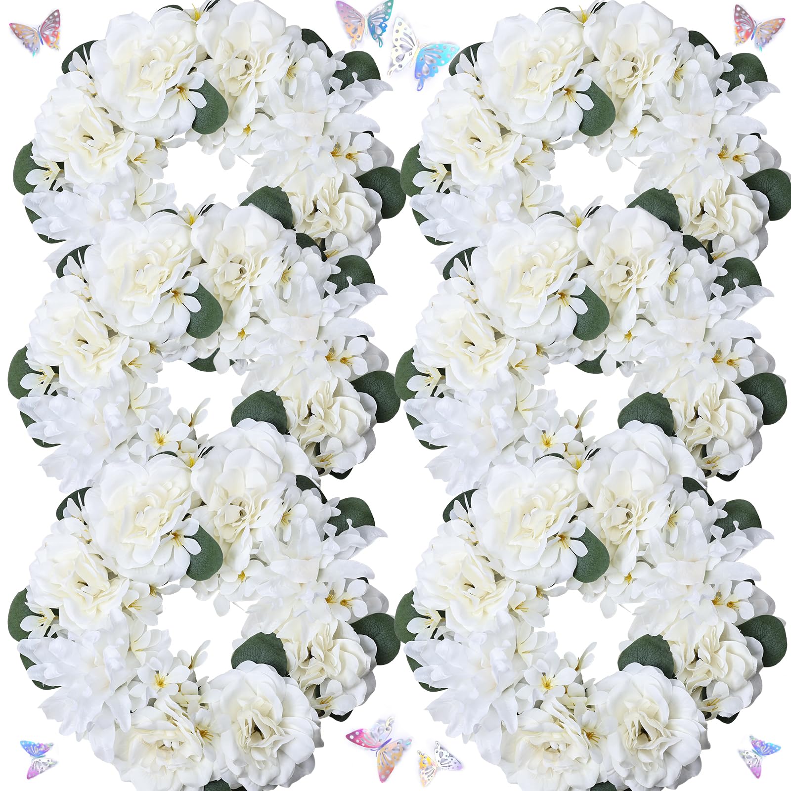 Photo 1 of DIYDOFUN Artificial Flower Candle Rings - 6 Inch Inner Rose Floral Wreaths with Butterflies for Wedding Bridal Event Table Centerpieces Backdrop Decorations (Ivory, 6 X Candle Rings)