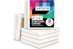 ARTISTIK Stretched Canvas - Premium Artist 100% Cotton Acid-Free Triple Primed Gesso Stretched Canvases Art Paint Supply (Pack of 8-6" x 6”)