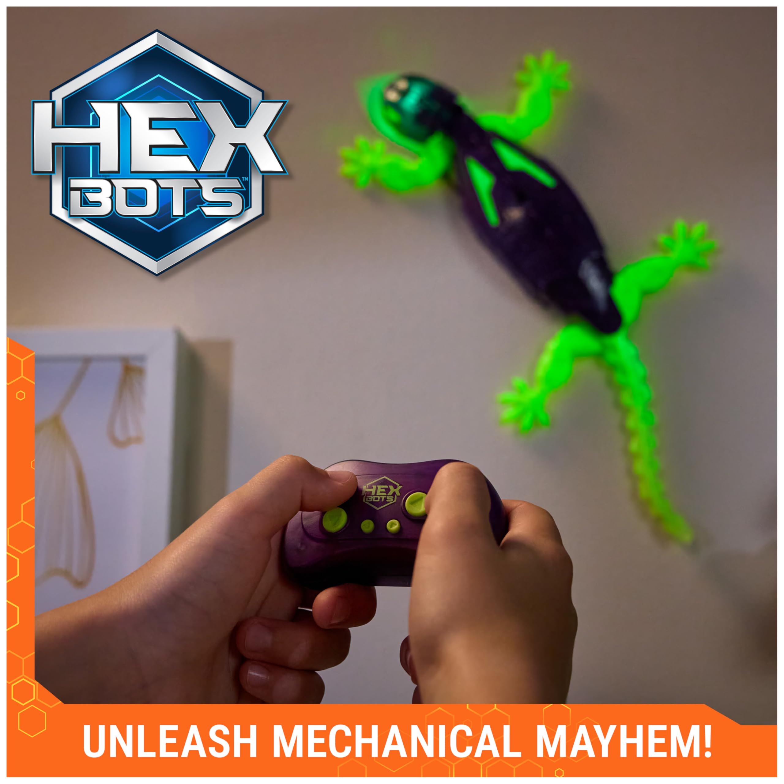 HEX BOTS Glow-in-The-Dark Gecko with Official Wall Climber Technology, Rechargeable Remote Control Robot Kids Toys, Prank Toys for Boys & Girls Ages 4 & Up