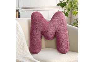 huraty Soft Initial Letter Pillow Lambs Wool Alphabet M Cushion Accent Pillow Kids Room Nursey Home Decorations (M, 14.9" Lx1