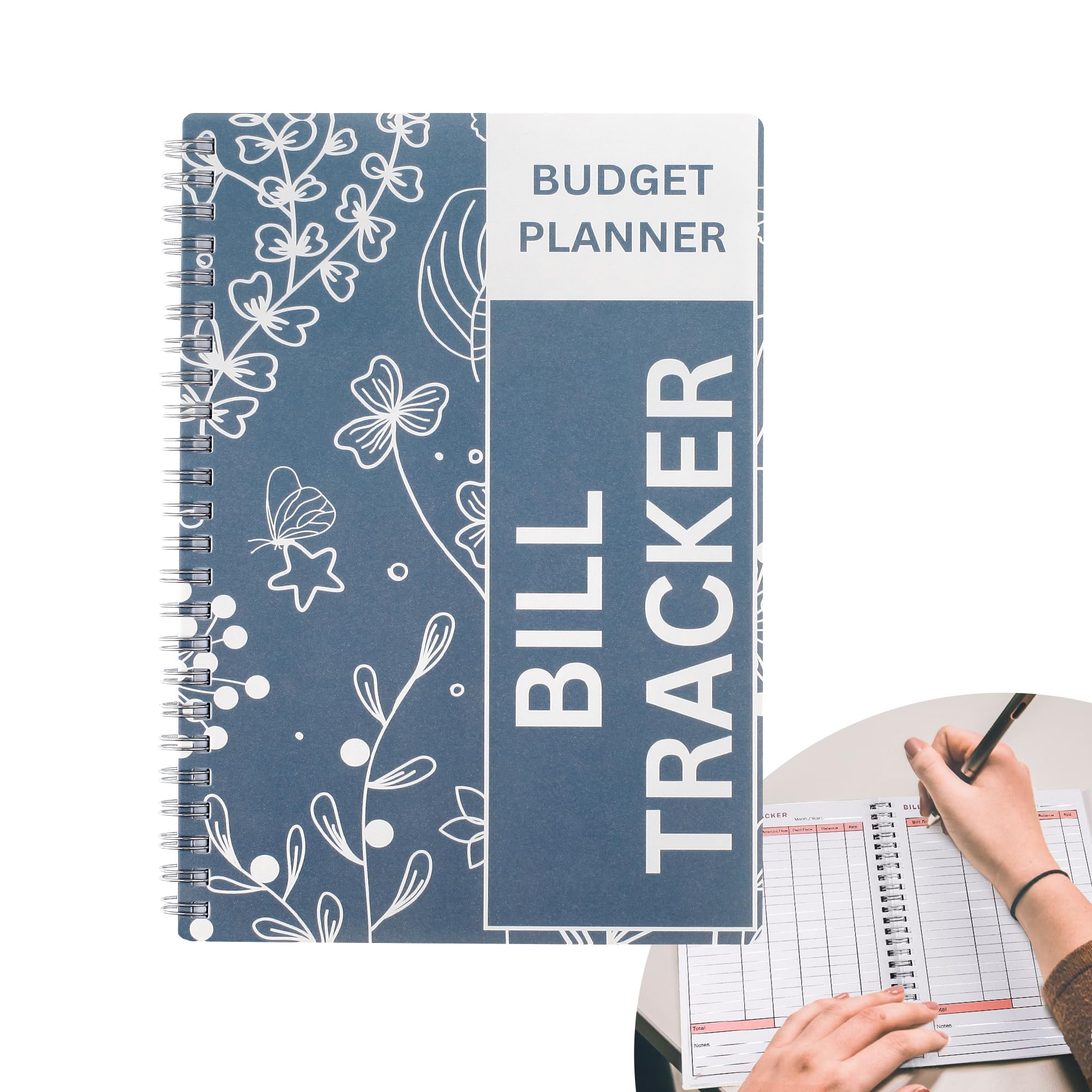 Photo 1 of Bill Payment Tracker Notebook with Spiral Binding and Back Pocket – for Financial Tracking Home Finance & Monthly Bill Payment Organizer (Blue Blossom)