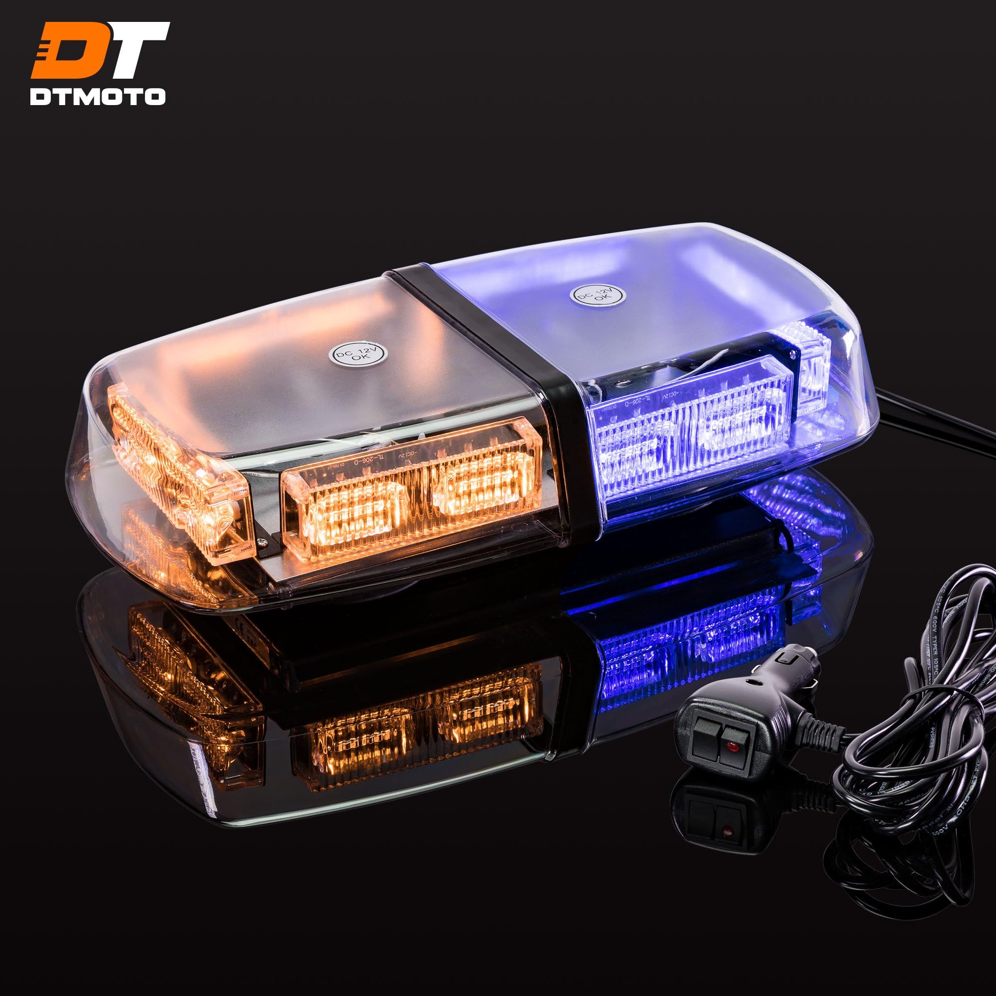 12" 36-Watt LED Mini Light Bar w/ 17 Modes, IP66 Waterproof and Magnetic Mount - Amber/Blue Warning Strobe Light Bars for Hazard, Emergency, Snow Plow Vehicles