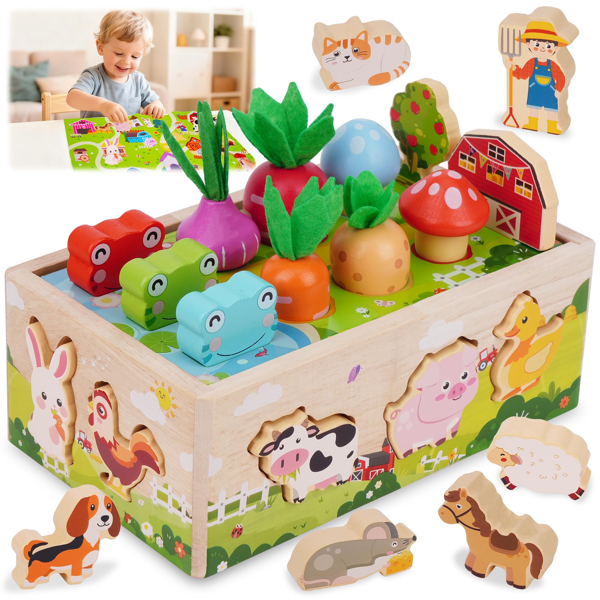 KMTJT Toddlers Montessori Wooden Toys for 1 Year Old: Baby Toys 12-18 Months | 1st One First Birthday Gifts for 1 2 3 Year Old Girls Boys | Educational Learning Fine Motor Skills Toy