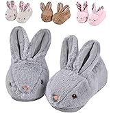 JACKSHIBO Toddler Slippers Boys Girls Little Kids Dinosaur House Shoes Cute Bunny Slipper for Home Indoor Winter Bedroom Non Slip Soft Plush Rabbit Warm Shoes