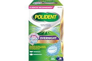 Polident Overnight Daily Denture Cleanser, 4 in 1 Cleaning System, Stain and Plaque Remover, Triple Mint Fresh, 96 Tablets (P