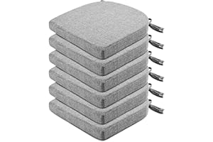 Wellsin Chair Cushions for Dining Chairs 6 Pack - Kitchen Chair Cushions with Ties and Non-Slip Backing - Dining Chair Pads 16"X16"X2", Light Gray