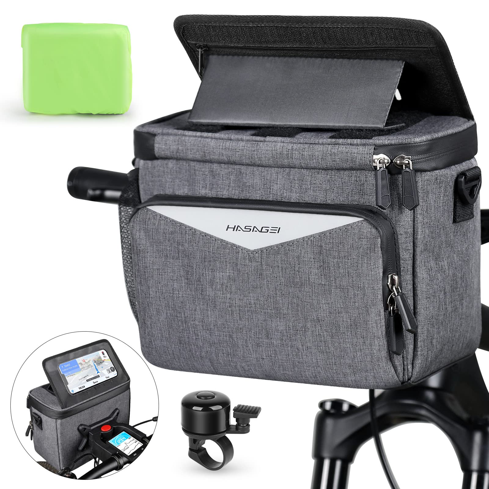 HASAGEI Bicycle Handlebar Bag 8L with Touchscreen Phone Holder, Waterproof for All Mobile Phones