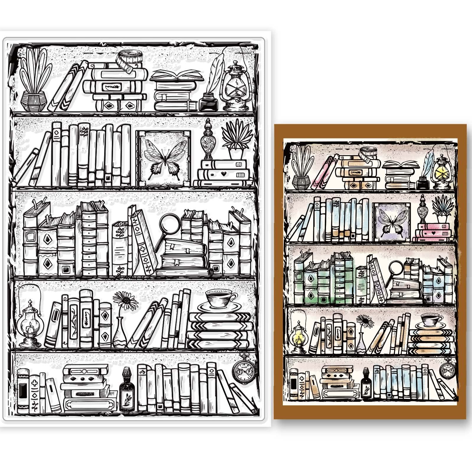 GLOBLELAND Vintage Bookshelf Clear Stamps for Card Making Decorative Books Bookcases Transparent Silicone Stamps for DIY Scrapbooking Supplies Embossing Paper Card Album Decoration Craft