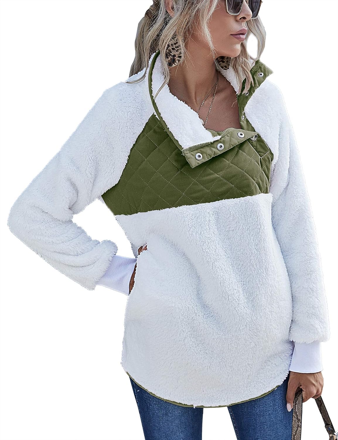button neck fleece pullover