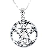 Jewelry Trends Celtic Crescent Moon Pentacle Star Sterling Silver Pendant Necklace 18" Moonstone
