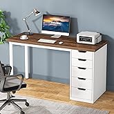 Tribesigns Computer Desk with 5 Drawers, 47 inches Rustic Brown Home Office Desk with Storage, Modern Simple Laptop Desk Stud