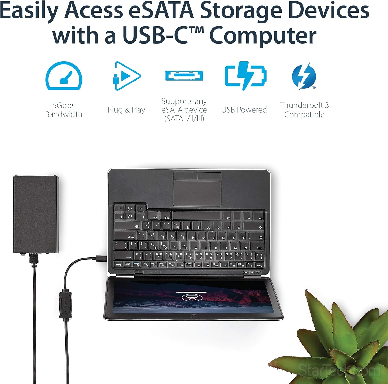 StarTech.com USB C to eSATA Cable, 3 ft / 1m, 5Gbp, For HDD / SSD / ODD, External Hard Drive Adapter - Image 3