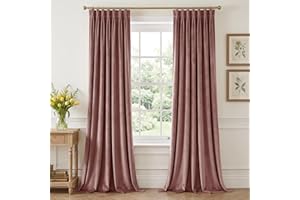 StangH Dusty Rose Velvet Curtains 96 inches Long, Romantic Pinch Pleated Drapes with Hooks Vertical Light Blocking Window Tre