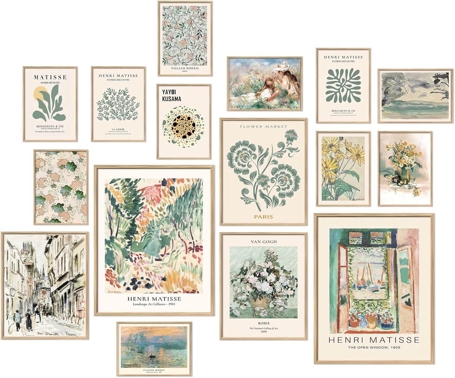 Wall Décor - ANERZA 16 PCS Sage Green Wall Decor, Eclectic Wall Art Prints for Bedroom, Posters for Room Aesthetic, Wall Collage Kit Pictures for Living Room, Cute Boho Vintage Matisse Dorm Gallery Decor