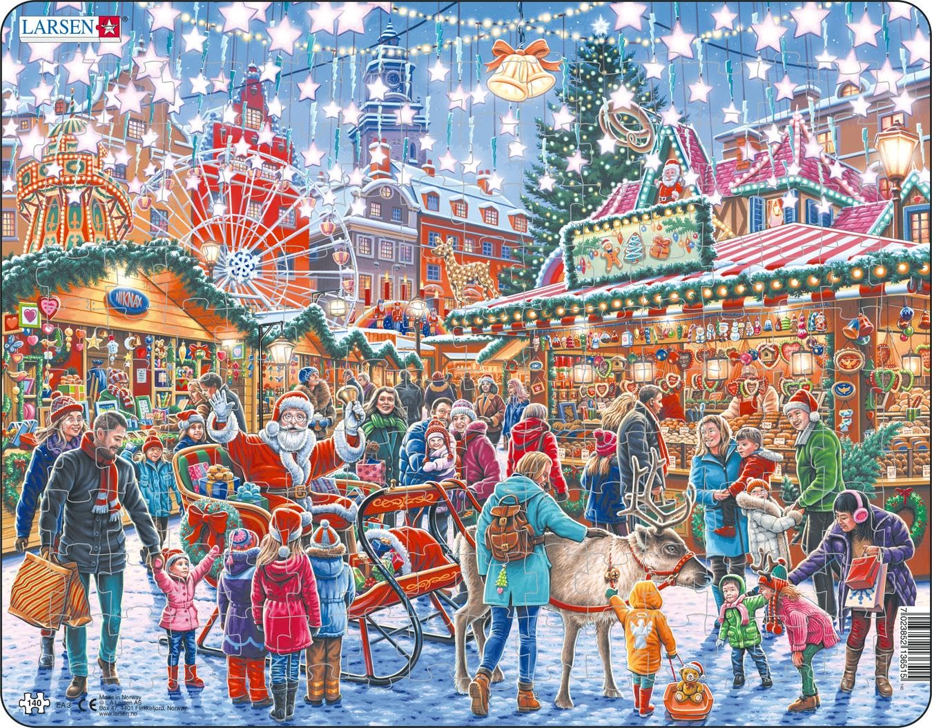 Larsen Puzzles EA3 – Christmas Market 140-Piece Jigsaw Puzzle - Festive Family Activity for Kids & Adults, Stocking Filler & Holiday Tradition