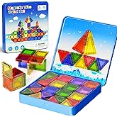 WMXDU 60PCS Mini Magnetic Tiles Travel Set with Metal Storage Box, Magnetic Blocks Kids Toy 3D Clear Magnetictiles Road Trip ‌Essentials Montessori Preschool Classroom Must Haves Xmars Gift for Age 3+