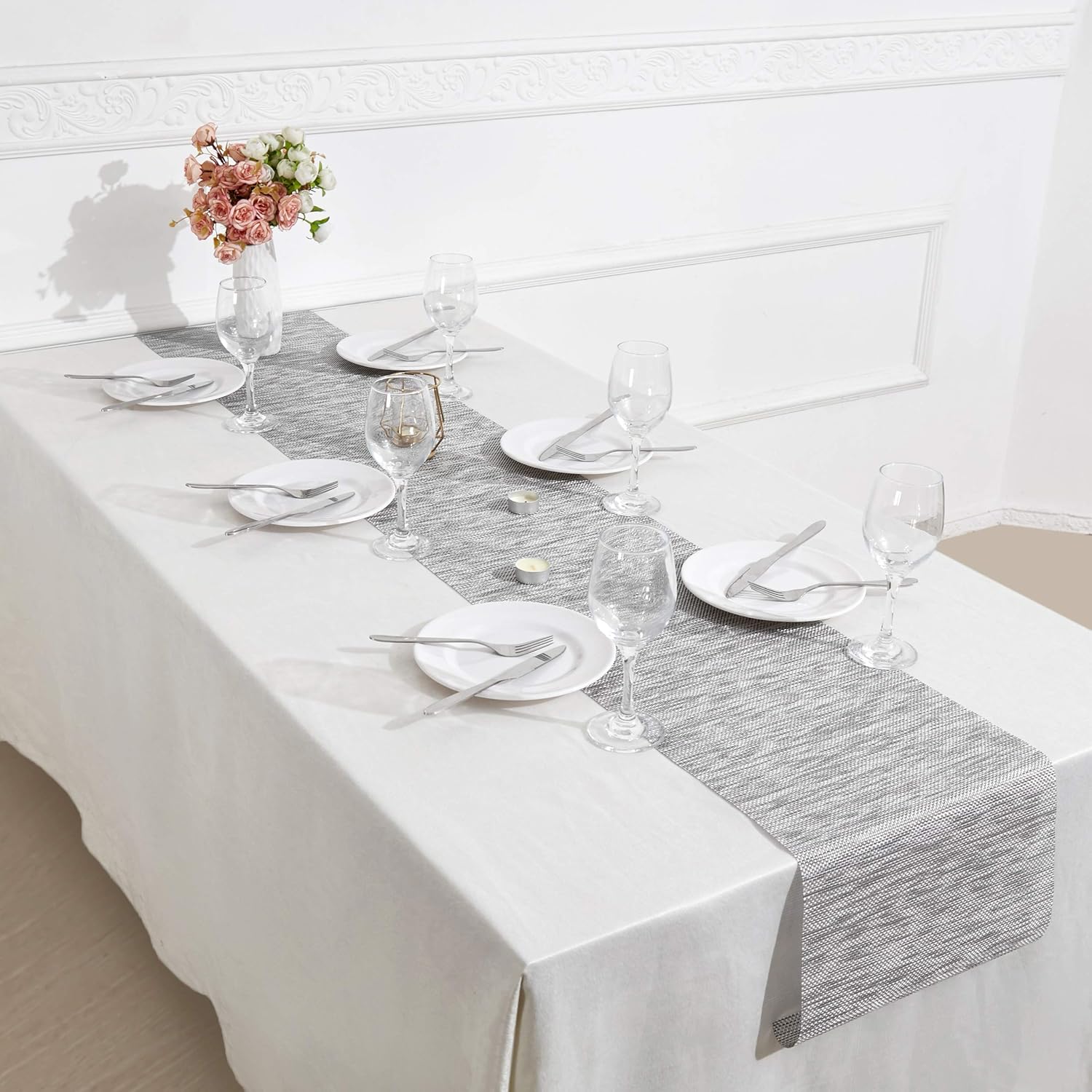 DOLOPL Table Runner Grey Table Runners Outdoor Table Runner 12"×72" Non-Slip Heat Resistant Easy to Clean Modern Farmhouse Kitchen Table Runner for Patios Family Dinner Office Kitchen Table: Home & Kitchen