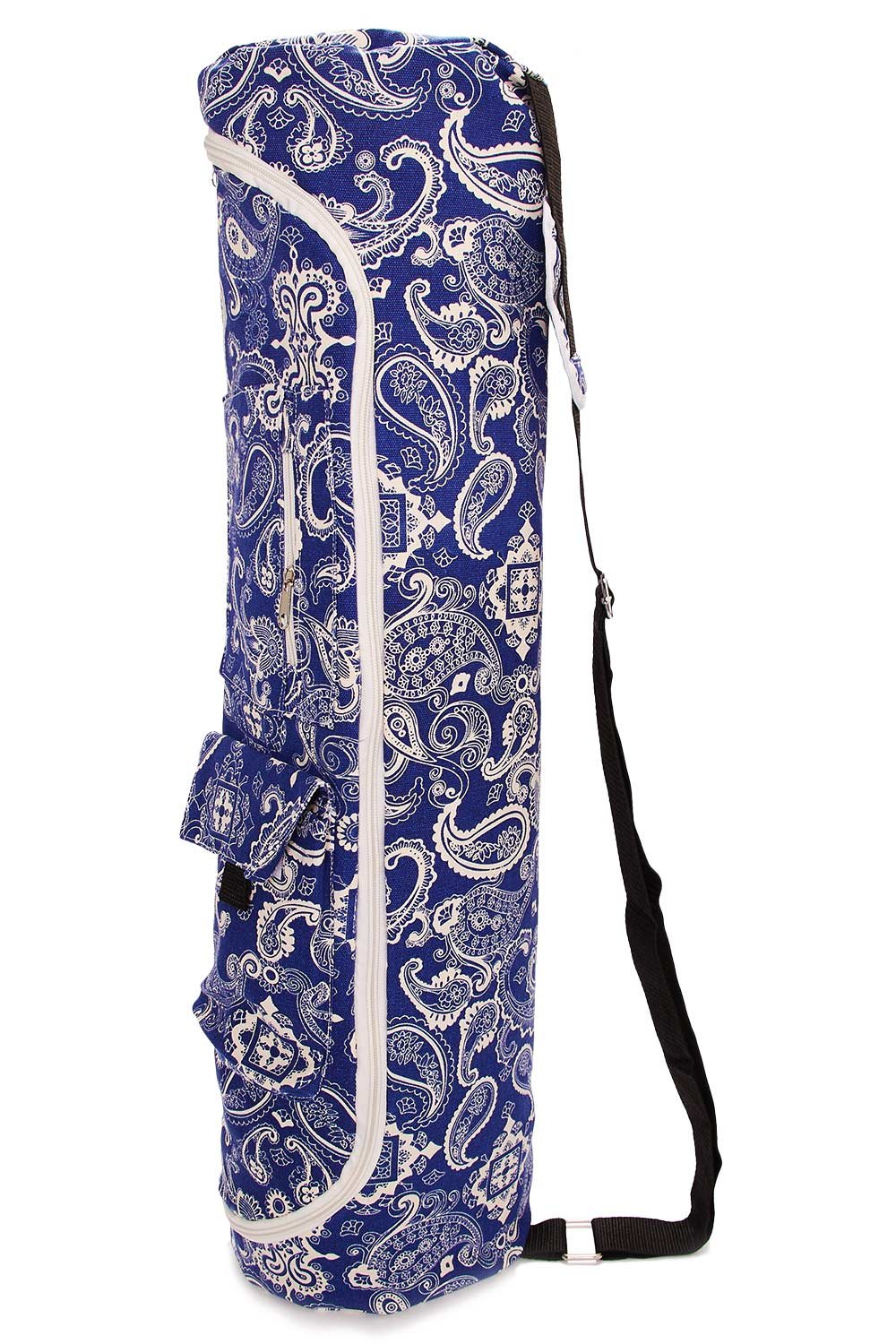 TUONROAD Floral Printed Blue White Bohimian Hippie Stipes Pattern Long Yoga Mat Cavans Yoga Carrying Bag Travel Yoga Bag Womens