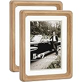 HELPLEX 5x7 Premium Picture Frame Set of 2 - Solid Oak Wood with HD Tempered Glass, Convertible 4x6 Matted or 5x7 Frameless Display, Wall or Tabletop Frames - Home Gallery, Memories Made Easy