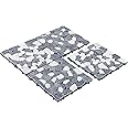 PURE ERA Natural Real Stone Interlocking Floor Deck Tiles Indoor Outdoor Use 12"x12" (4Pcs, 4 sq. Ft, Sliced Black and White) - Great Upgrade to Patio Backyard Pathway
