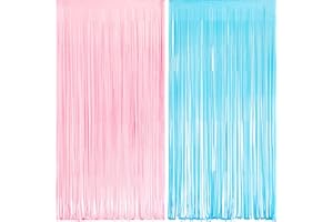 Pink and Blue Party Photo Backdrop - GREATRIL Foil Fringe Tinsel Streamers for Pastel/Easter/Birthdays Party Decorations - 3.2ft X 8.2ft - 2 Packs