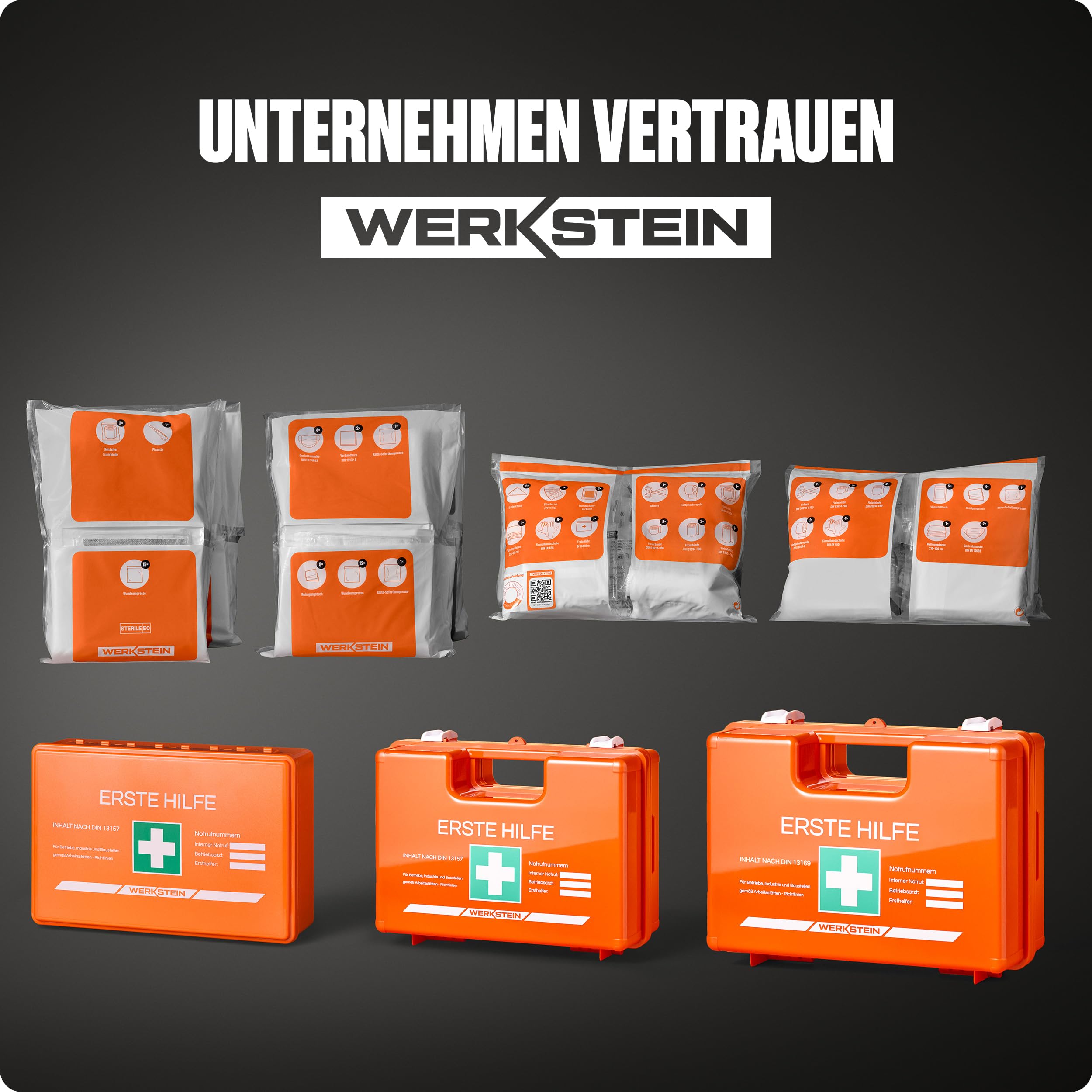 Erste Hilfe Nachfüllset DIN 13169:2021 inkl. Erste Hilfe Anleitung - Verbandskasten Nachfüllset DIN 13169 mit praktischen Innentaschen für Betriebe - Verbandsmaterial Set 6