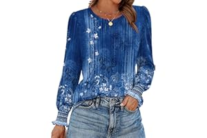 Zeagoo Womens Tops Puff Long Sleeve Shirts Dressy Casual Crew Neck Pleated Summer Fall Work Blouses S-3XL