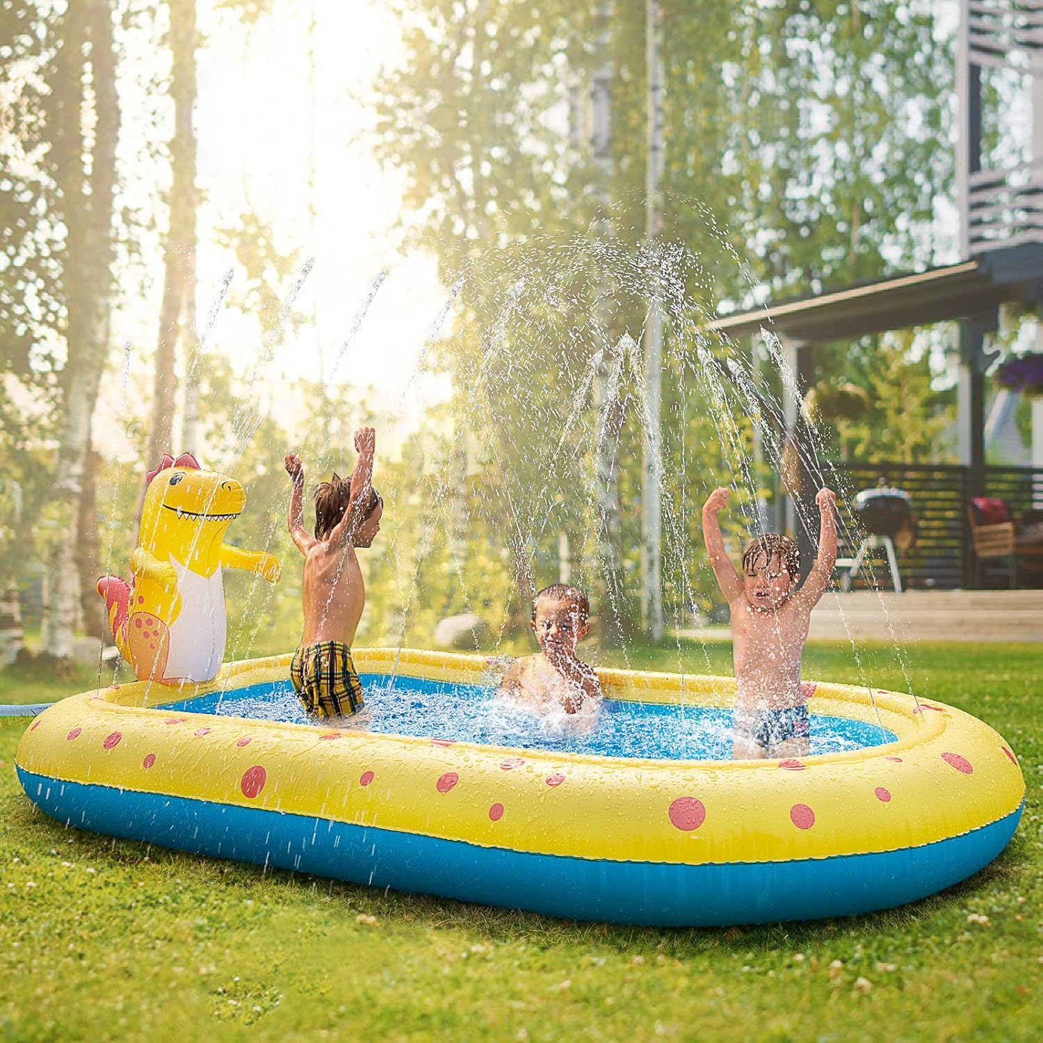 Inflatable Sprinkler Swimming Pool, Blow Up Kiddie Water Pool with Splash, Portable Cute Dinosaur Design Babies Toy Pool, Kid Lounge Water Park, for Toddler, Backyard, Outdoor, Garden, Summer Gift: Toys & Games