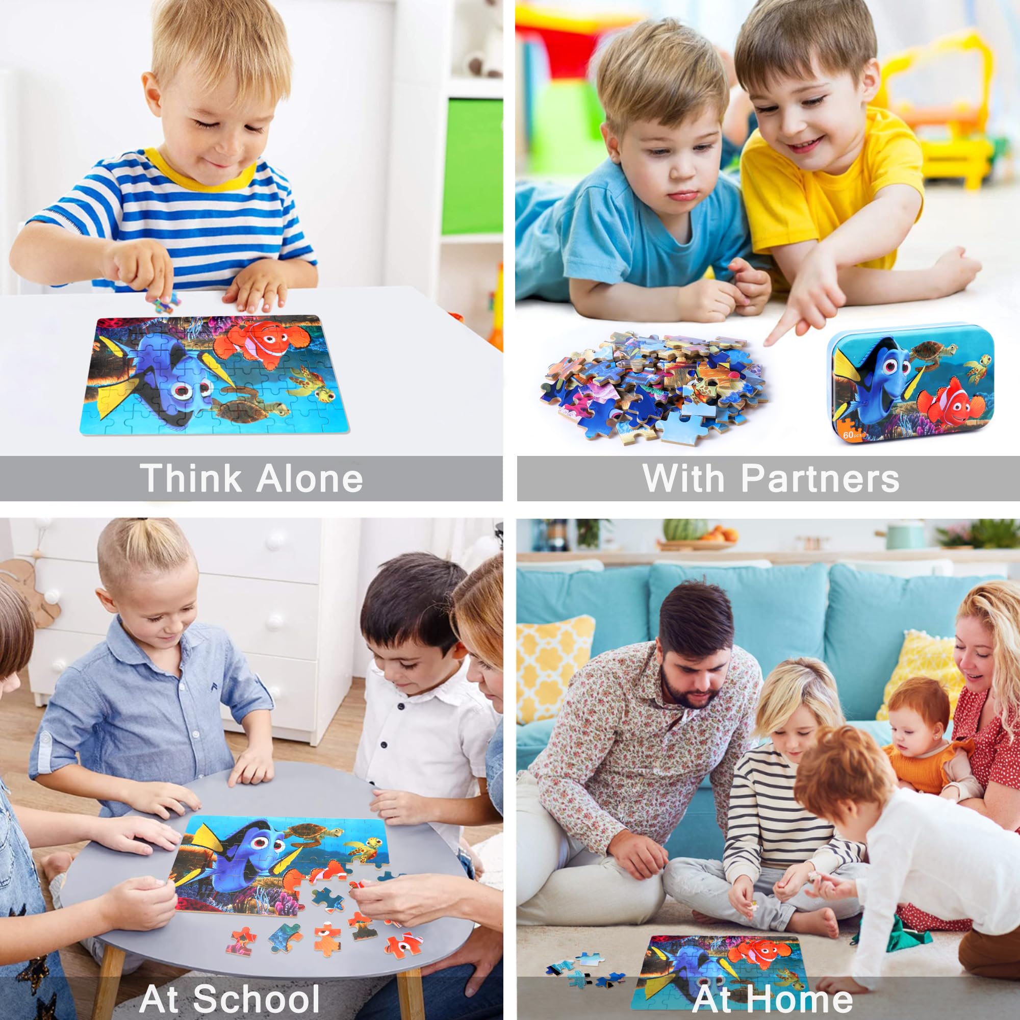 LELEMON Ocean Puzzles for Kids Ages 4-6,Underwater World 60 Piece Puzzles for Kids Ages 4-8,Children Jigsaw Puzzles in a Metal Box,Educational Learning Puzzle Toys for Girls and Boys