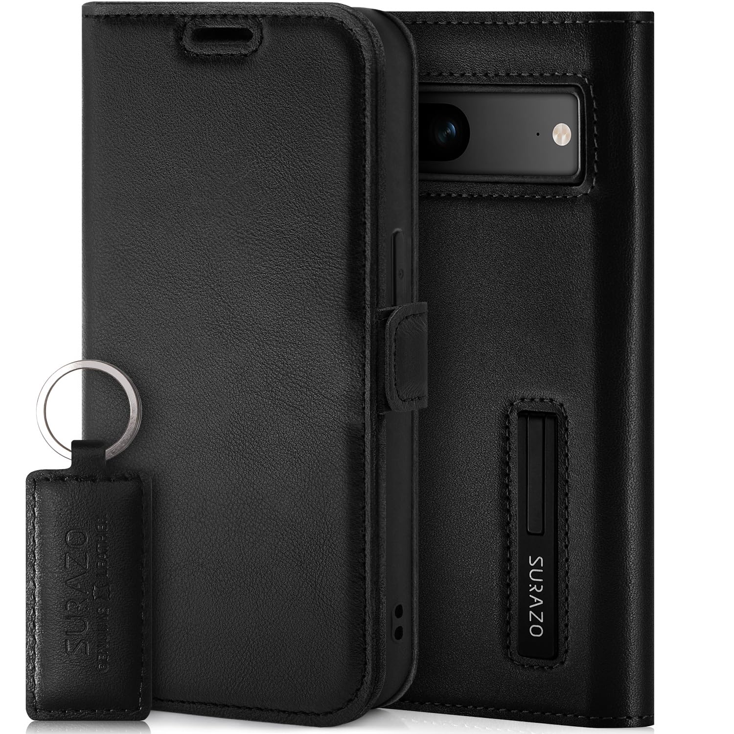 SURAZO Leather Wallet Mobile Phone Case Compatible with Google Pixel 8 - Flip & Fold Smartphone Case with Stand, RFID Blocker, Magnet Closure, 3 Slots for Bank Cards - Handcrafted European Leather — image 1