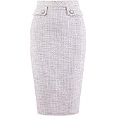 Hobemty Women's Tweed Pencil Skirt Knee Length High Waisted Elegant Work Stretchy Bodycon Skirts
