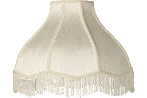 6" Top x 17" Bottom x 11" High x 12" Slant Lamp Shade Replacement Large Cream White Dome Traditional Fabric Fringe Floral Scalloped Spider Harp Finial - Springcrest