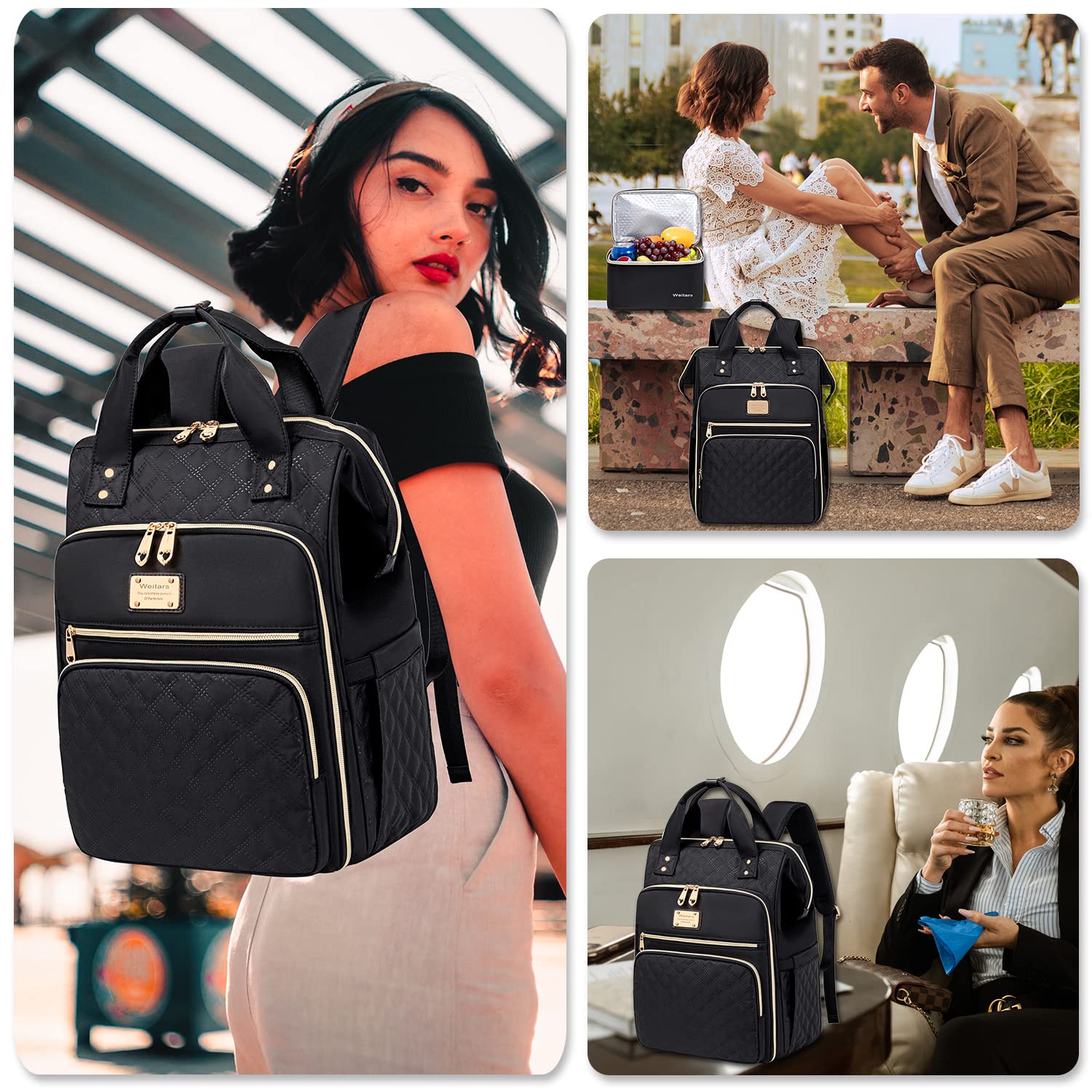 Weitars Lunch Backpack For Women,15.6 Inch Laptop Backpacks For Womens Back pack, Travel Backpacks,Work Backpack For Women (Black)